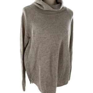 Vince Slouchy Roll Neck Sweater XS Tan Cream Side Zip Wool Cashmere Women's